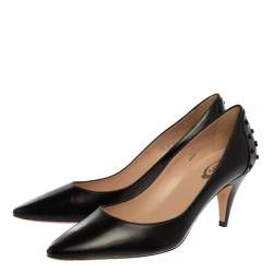 Pre Owned Tod's Black Leather Studded Pointed Toe Pumps Size 36.5
