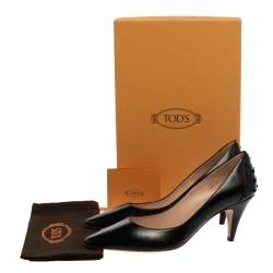Pre Owned Tod's Black Leather Studded Pointed Toe Pumps Size 36.5