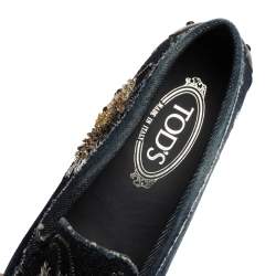 Pre Owned حذاء لوفرز تودز سليب أون مزخرف ترتر قماش دنيم أزرق مقاس 37.5