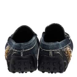 Pre Owned حذاء لوفرز تودز سليب أون مزخرف ترتر قماش دنيم أزرق مقاس 37.5