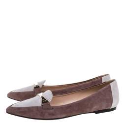 Pre Owned حذاء فلات باليه تودز جلد سويدي لونين مقاس 38.5