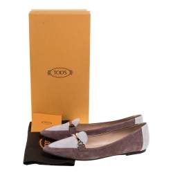 Pre Owned حذاء فلات باليه تودز جلد سويدي لونين مقاس 38.5