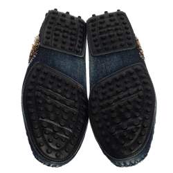 Pre Owned حذاء لوفرز تودز سليب أون مزخرف ترتر قماش دنيم أزرق مقاس 38.5