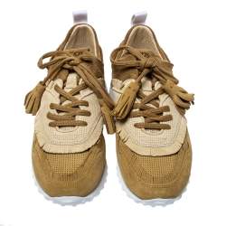 Pre Owned Tod's Tricolor Suede Leather Tassel Fringe Low Top Sneakers Size 39