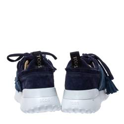Pre Owned Tod's Blue Suede Leather Tassel Fringe Low Top Sneakers Size 37