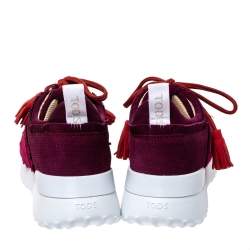 Pre Owned Tod's Tricolor Suede Leather Tassel Fringe Low Top Sneakers Size 39