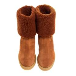 مملوكة مسبقًا Tod's Brown Shearling And Suede Leather Wedge Ankle Boots Size 37