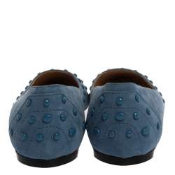 Pre Owned حذاء فلات باليه تودز مرصع جلد سويدي أزرق مقاس 37