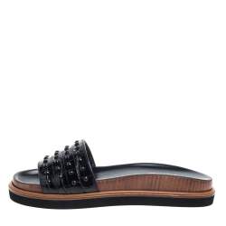 Tod's Black Croc Embossed Leather Fussbett Gommino Flat Slides Size 36