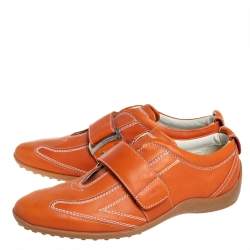 Pre Owned Tod's Leather Orange Velcro Strap Sneakers Size 40