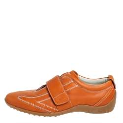 Pre Owned Tod's Leather Orange Velcro Strap Sneakers Size 40