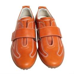 Pre Owned Tod's Leather Orange Velcro Strap Sneakers Size 40