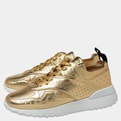 Pre Owned حذاء رياضي تودز جلد ذهبي ميتاليك نمط مثقب مقاس 38.5