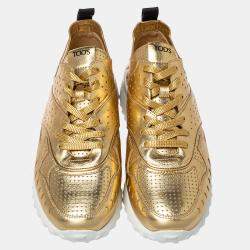 Pre Owned حذاء رياضي تودز جلد ذهبي ميتاليك نمط مثقب مقاس 38.5