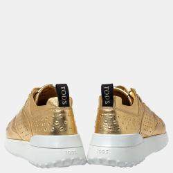 Pre Owned حذاء رياضي تودز جلد ذهبي ميتاليك نمط مثقب مقاس 38.5