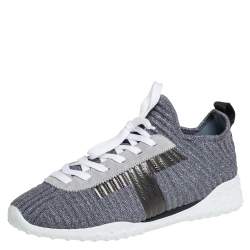 Pre Owned Tod's Metallic Grey/Black Knit Fabric And Leather Sneakers Size 40