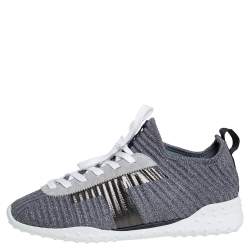 Pre Owned Tod's Metallic Grey/Black Knit Fabric And Leather Sneakers Size 40