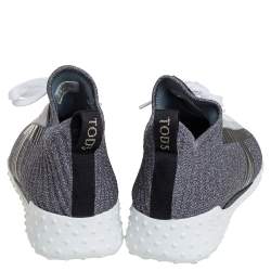 Pre Owned Tod's Metallic Grey/Black Knit Fabric And Leather Sneakers Size 40