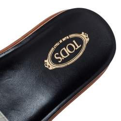 Pre Owned Tod's Grey Croc Embossed Leather Slide Sandals Size 37