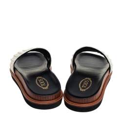Pre Owned Tod's Grey Croc Embossed Leather Slide Sandals Size 37