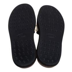 Pre Owned Tod's Grey Croc Embossed Leather Slide Sandals Size 37