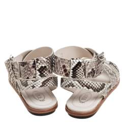 Tod's Brown/Cream Python Leather Ankle Strap Flat Sandals Size 37.5