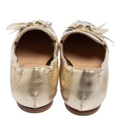 Pre Owned Tod's Metallic Gold/Silver Leather Fringe Slip On Loafers Size 36.5