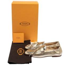Pre Owned Tod's Metallic Gold/Silver Leather Fringe Slip On Loafers Size 36.5
