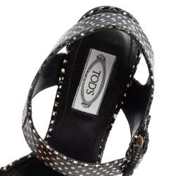 Tod's Black/White Python Embossed Leather Block Heel Ankle Strap Sandals Size 38
