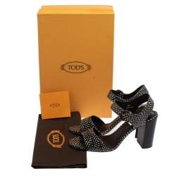 Tod's Black/White Python Embossed Leather Block Heel Ankle Strap Sandals Size 38