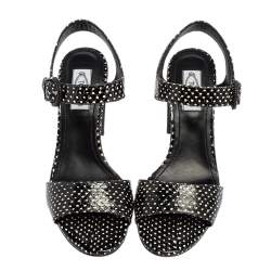 Tod's Black/White Python Embossed Leather Block Heel Ankle Strap Sandals Size 38