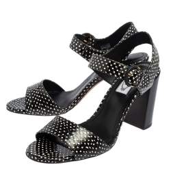 Tod's Black/White Python Embossed Leather Block Heel Ankle Strap Sandals Size 38