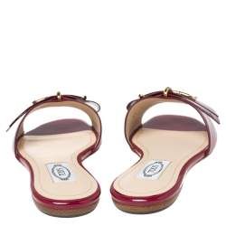 Pre Owned Tod's Magenta Patent Leather T Ribbon Flat Sandals Size 37