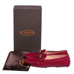 Pre Owned Tod's Red Python Double T Slip On Loafers Size 38