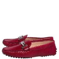 Pre Owned Tod's Red Python Double T Slip On Loafers Size 38