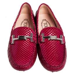Pre Owned Tod's Red Python Double T Slip On Loafers Size 38