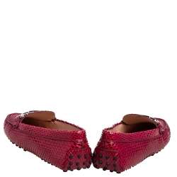 Pre Owned Tod's Red Python Double T Slip On Loafers Size 38