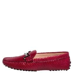 Pre Owned Tod's Red Python Double T Slip On Loafers Size 38