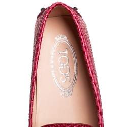 Pre Owned Tod's Red Python Double T Slip On Loafers Size 38