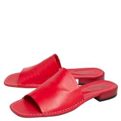 Tod's Red Leather Slide Sandals Size 39