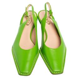 Tod's Green Leather Square Toe Slingback Kitten Mules Size 39