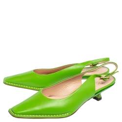 Tod's Green Leather Square Toe Slingback Kitten Mules Size 39