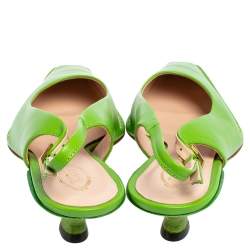 Tod's Green Leather Square Toe Slingback Kitten Mules Size 39