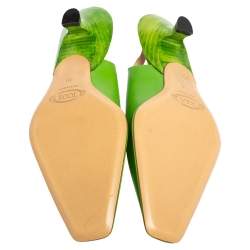 Tod's Green Leather Square Toe Slingback Kitten Mules Size 39