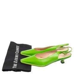 Tod's Green Leather Square Toe Slingback Kitten Mules Size 39