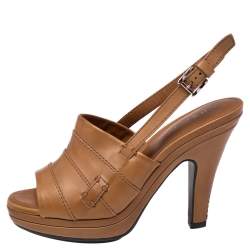 Tod's Tan Leather Open Toe Platform Slingback Sandals Size 36.5