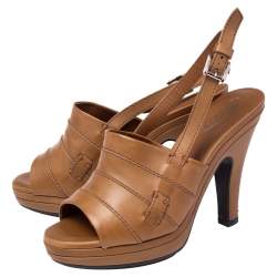Tod's Tan Leather Open Toe Platform Slingback Sandals Size 36.5
