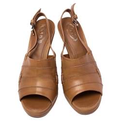 Tod's Tan Leather Open Toe Platform Slingback Sandals Size 36.5