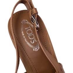 Tod's Tan Leather Open Toe Platform Slingback Sandals Size 36.5