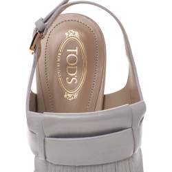 Tod's Grey Leather Fringe Detail Ankle Strap Sandals Size 35.5